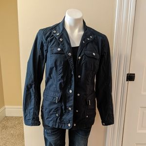 Jones New York navy blue field jacket with silver snaps. Size small